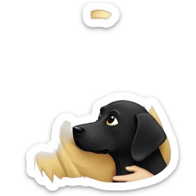 Long hair blonde girl cuddling with black  Labrador dog emoji sticker