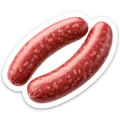 portion of raw sausage filling, coarse grind, pink-red meat, visible white fat, moist uneven texture, natural color variation, unprocessed look, clean 3D rendering, soft light, subtle shadow, no background elements, no anthropomorphic features, transparent background, emoji scale sticker