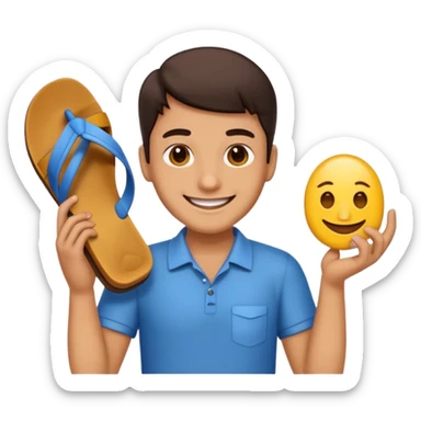 Smile, emoji, holding a chappal sticker
