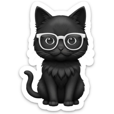 black cat full body wearing white glasses with square modern frames sticker