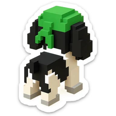 A black and white Russian Cocker Spaniel puppy wearing a green durag, facing backward sticker