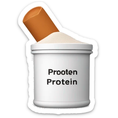 An emoji of a protein powder container with a scoop, labeled with a bold 'Protein' text on the front sticker