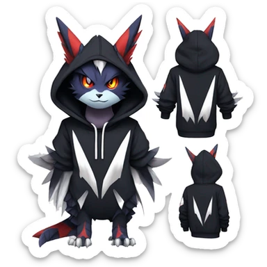 Cool Anthro Dark Edgy Absol-Noivern-Quilava-Litten-Pokémon with edgy stripes hoodie spiked collar punk Full Body sticker