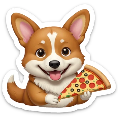 black tri-color corgi eating pizza sticker