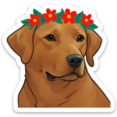 Create an emoji with a red Labrador and a flower wreath around its head sticker