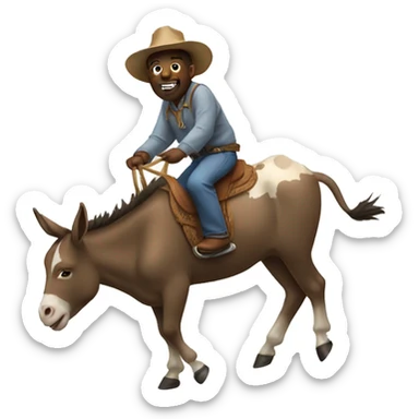 A donkey riding a cow sticker