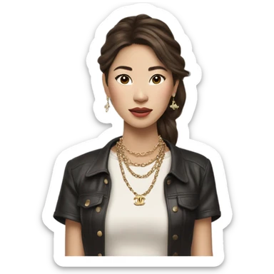 Realistic brown hair Chanel Asian Girl with Birkin bag and Chanel necklace sticker