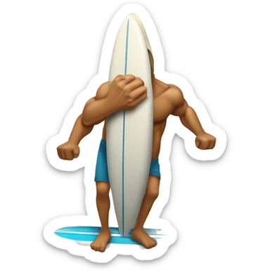 A surfboard with two muscular arms sticker