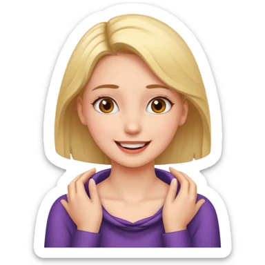 a girl with a happy expression on her face and someone’s hands on her neck sticker