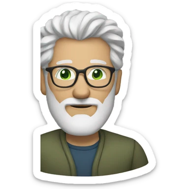 Mature man with gray hair and beard and glasses green eyes sticker