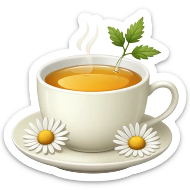 Te de manzanilla - taza blanca con una hoja a un lado del plato- No dentro sticker