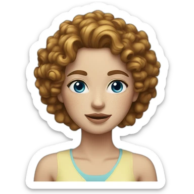 Women, white skin, round face, curly hair, blue eye, freckles sticker