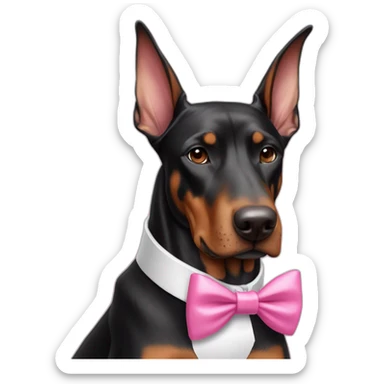 a-white-doberman-with-a-pink-bow-tie-on-the-neck,-a-black-one-and-a-brown-one sticker