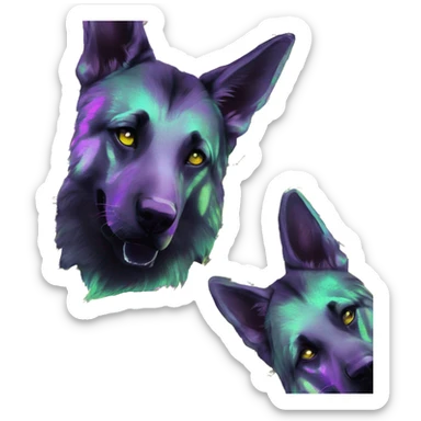 .Zombie_ Vaporwave black holographic oilslick zombie German shepherd dog yellow caution tape graffiti neon yellow stripes sticker