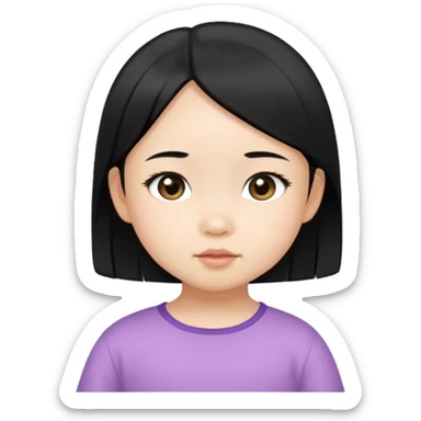 toddler girl face, Asian eyes, light skin, straight black hair, no neck sticker