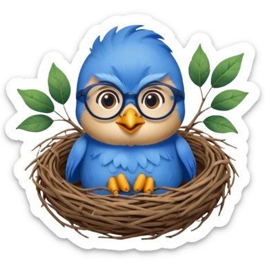 a small teacher bluebird in a nest  - he needs glasses on to be teacher sticker