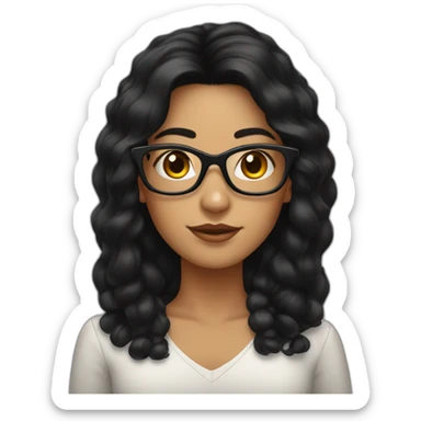 South American woman, black hair, square glasses sticker