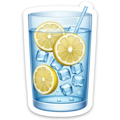 a glass of water with lemon and ice sticker