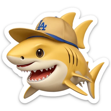 A yellow shark with a L a dodgers hat on sticker