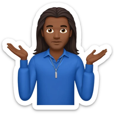 Fabrice Morvan, French Singer (b.1966) with dark skin, long brown hair, blue outfit sticker