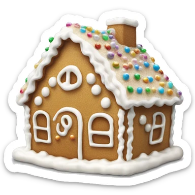 Realistic white frosted gingerbread cookie house with round iridescent pearl sprinkles. sticker