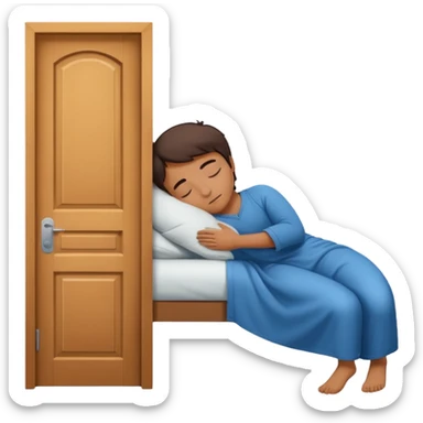 emoji of a person sleeping on a door labeled 'opportunity' with transparent background alpha channel sticker