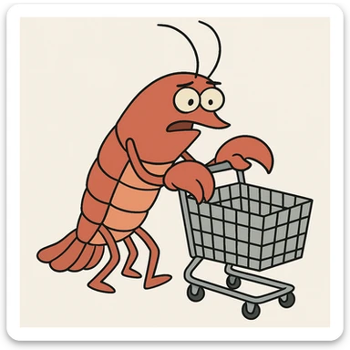 lobster pushing a shopping cart, white background sticker
