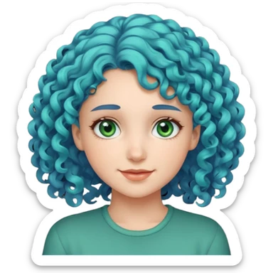 Girl with curly blue hair, green eyes, and very fair skin. sticker