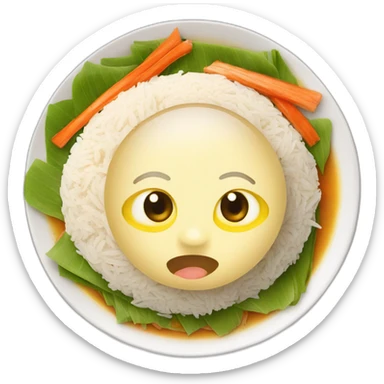 A plate of hainan chicken rice with eyes sticker