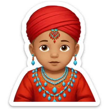  baby boy dressed in colorful ghalibiya with delicate decorations with a red Moracain tarbush  sticker