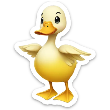 A cute duck with a banana peel on her head wearing a yellow skirt sticker