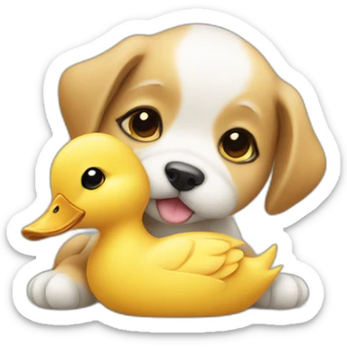 Baby dog hugging duck sticker