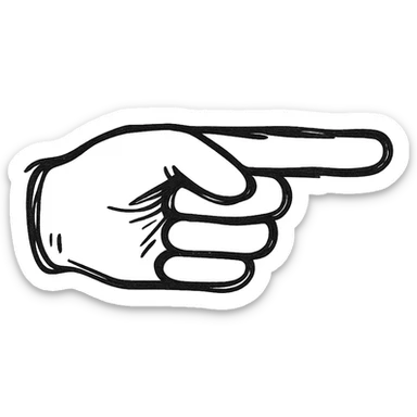 black hand pointing finger, hand drawn style sticker