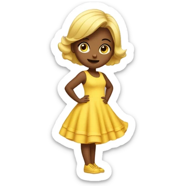 Girl in yellow dress doing a sassy pose with a little baby behind her on the bottom left sticker