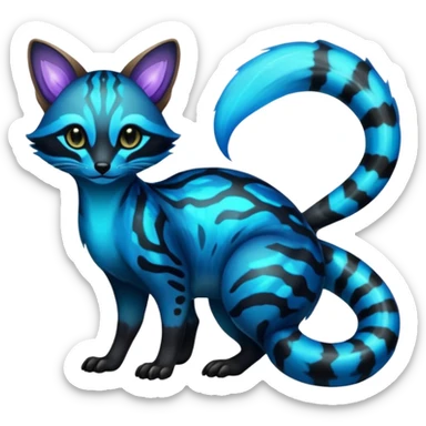 Exotic futuristic black blue dark galagctical bioluminescent translucent transparent lush warm-colored neon-glowing iridescent Fakémon-Fionbri-Vernid-Genet-creature sticker