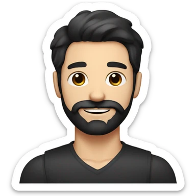 Blue eyed Dark haired man with beard and mustache holding black Labrador  sticker