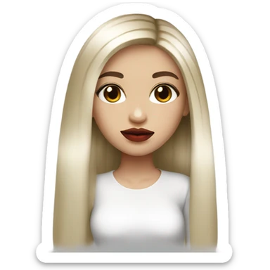 girl with white skin and balayage straight straight hair , black black eyes with eyelashes, red lips,  sticker