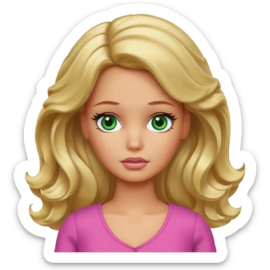 sad Barbie with blonde wavy hair green eyes and tan skin sticker