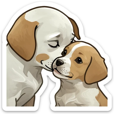 White and tan puppy kissing sticker