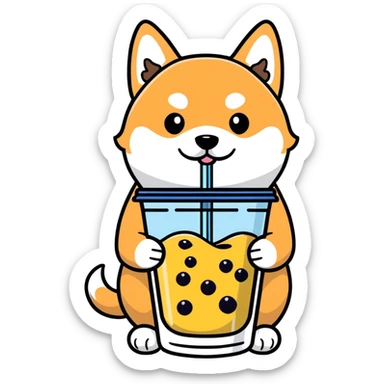 Shiba inu drinking boba sticker