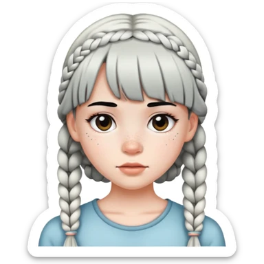 Girl with white skin and Black straight hair with braids and bangs with freckles on her face sticker