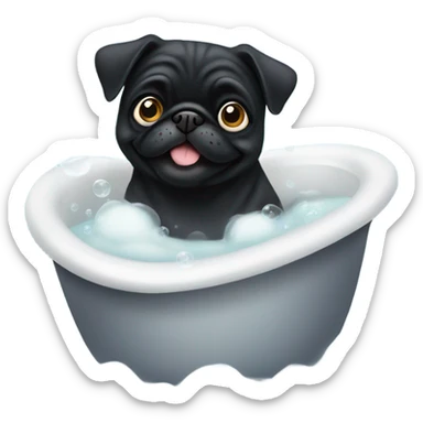 Black pug taking a bath sticker