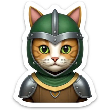 Crea un gato atigrado con armadura y casco medieval  sticker