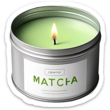 pretty matcha scented candle in silver tin with label realistic sticker