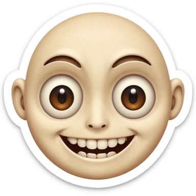 a creepy face with huge eyes and a big grin sticker