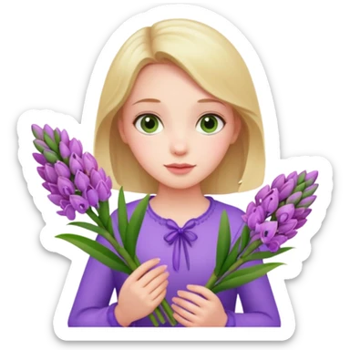Girl holding hyacinth in hands sticker