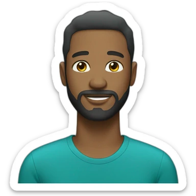 Well-bearded black man, short haircut and blue green t-shirt sticker