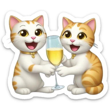two happy cats toasting with glasses of champagne sticker