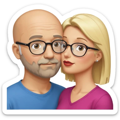 middle age bald man with heavy scruff and glasses kissing blonde woman sticker