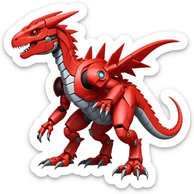 Cool Edgy Futuristic Red Digimon-Fakemon-Guilmon-Velociraptor-Dragon-Mecha full body sticker